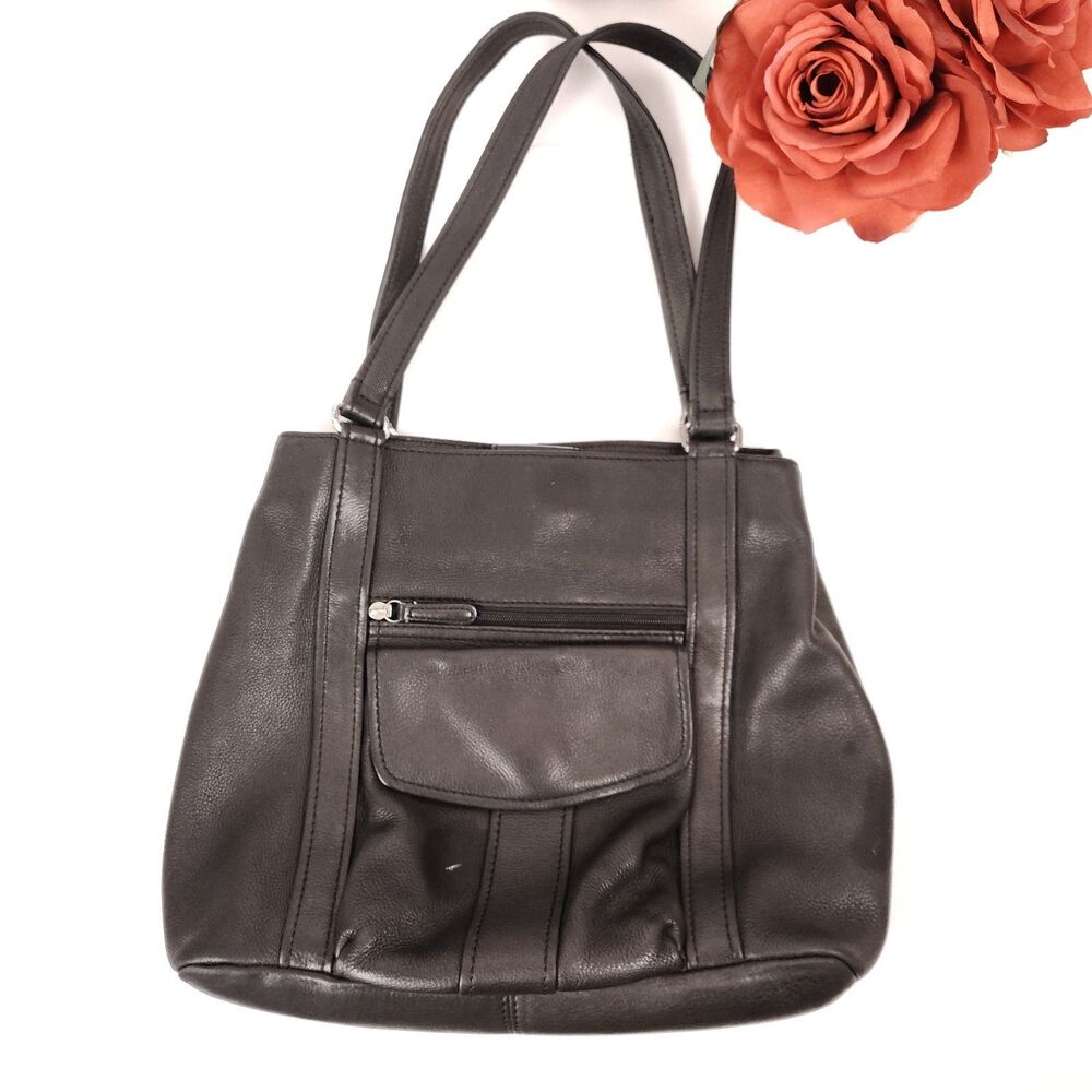 FLAW Fossil Black Leather Handbag Shoulder Bag Vintage Purse - Picture 6 of 16